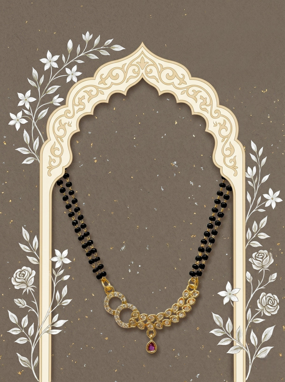 Gold-Toned Stone Studded Mangalsutra with Matching Earrings Combo Set