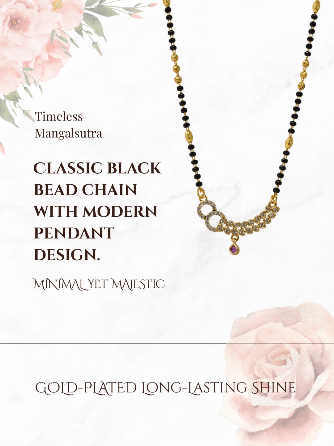 Traditional Gold-Toned Black Beaded Stylish Mangalsutra for Women Studded with Sparkling AD and Ruby Red Stones, Perfect for Daily and Office Ethnic Festive Jewellery Neckpiece-03