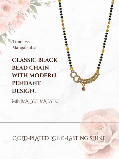 Traditional Gold-Toned Black Beaded Stylish Mangalsutra for Women Studded with Sparkling AD and Ruby Red Stones, Perfect for Daily and Office Ethnic Festive Jewellery Neckpiece-03
