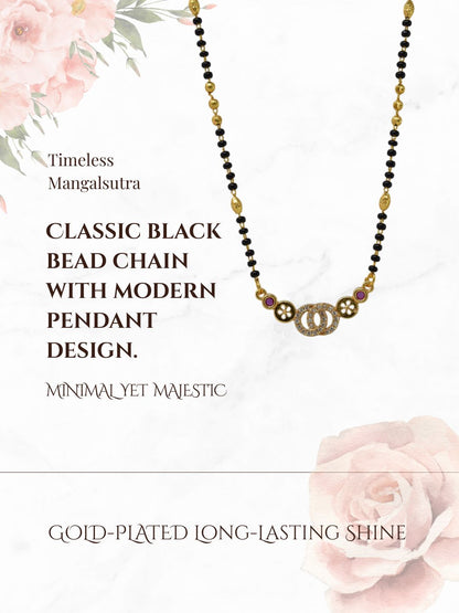 Traditional Gold-Toned Black Beaded Stylish Mangalsutra for Women Studded with Sparkling AD and Ruby Red Stones, Perfect for Daily and Office Ethnic Festive Jewellery Neckpiece-04