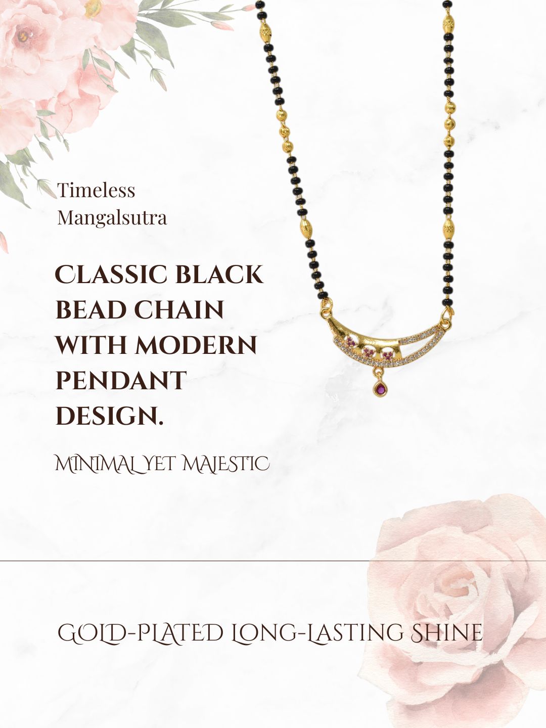 Traditional Gold-Toned Black Beaded Stylish Mangalsutra for Women Studded with Sparkling AD and Ruby Red Stones, Perfect for Daily and Office Ethnic Festive Jewellery Neckpiece-06