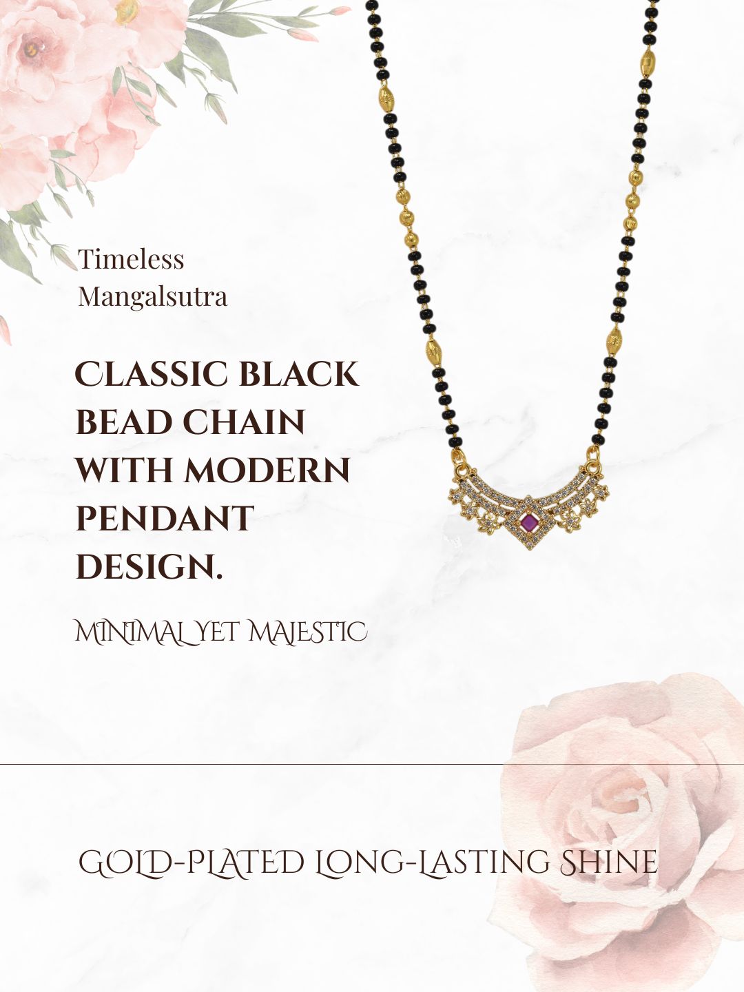 Traditional Gold-Toned Black Beaded Stylish Mangalsutra for Women Studded with Sparkling AD and Ruby Red Stones, Perfect for Daily and Office Ethnic Festive Jewellery Neckpiece-07