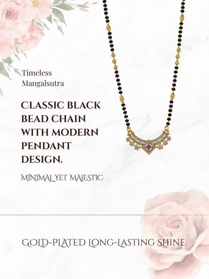 Traditional Gold-Toned Black Beaded Stylish Mangalsutra for Women Studded with Sparkling AD and Ruby Red Stones, Perfect for Daily and Office Ethnic Festive Jewellery Neckpiece-07