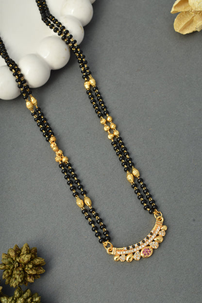 Gold-Toned Stone Studded Mangalsutra with Matching Earrings Combo Set