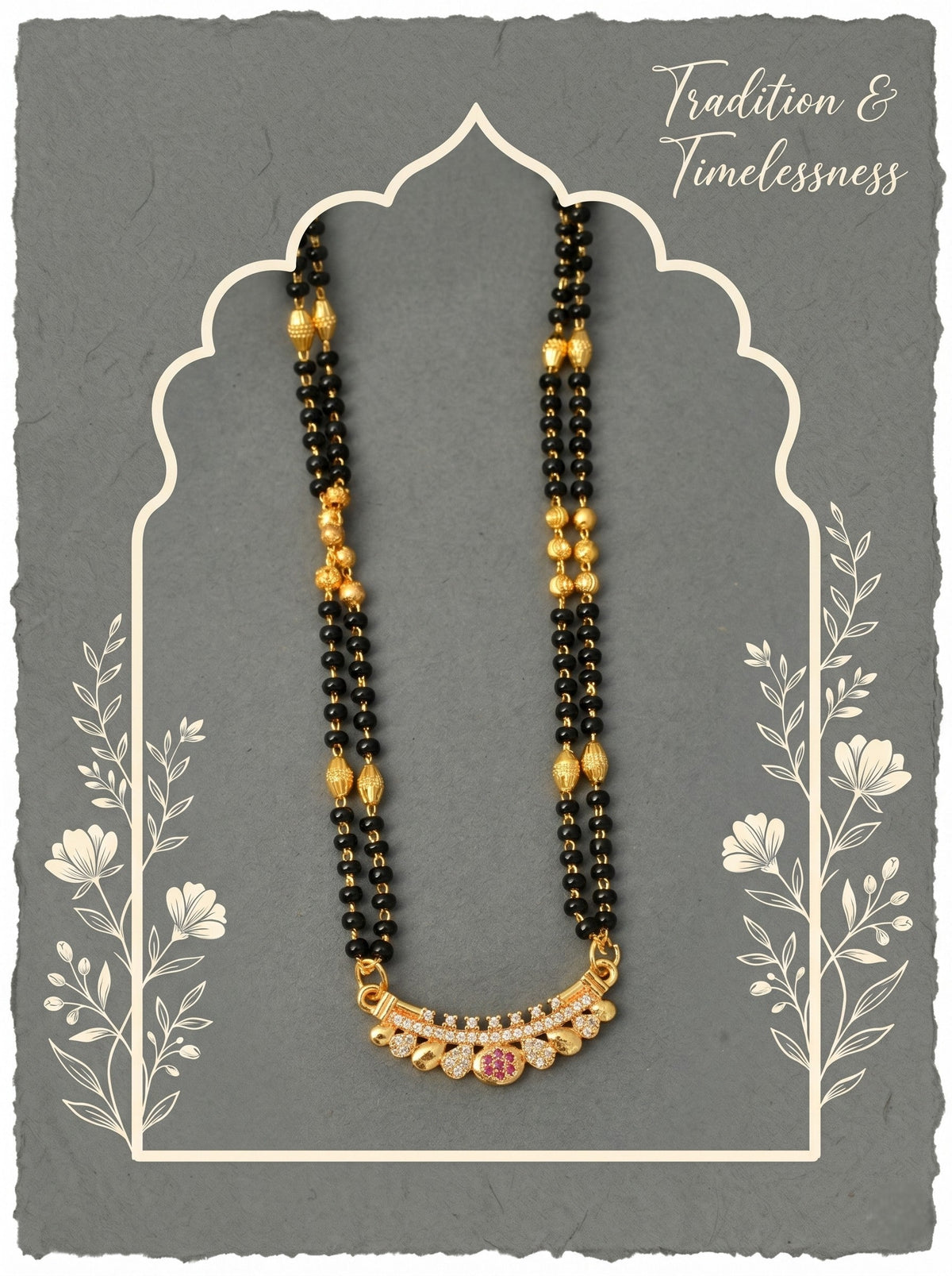 Gold-Toned Stone Studded Mangalsutra with Matching Earrings Combo Set