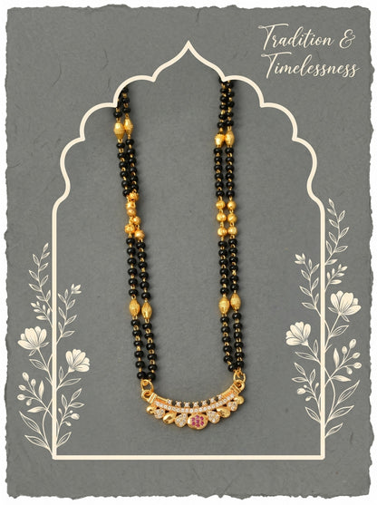 Gold-Toned Stone Studded Mangalsutra with Matching Earrings Combo Set