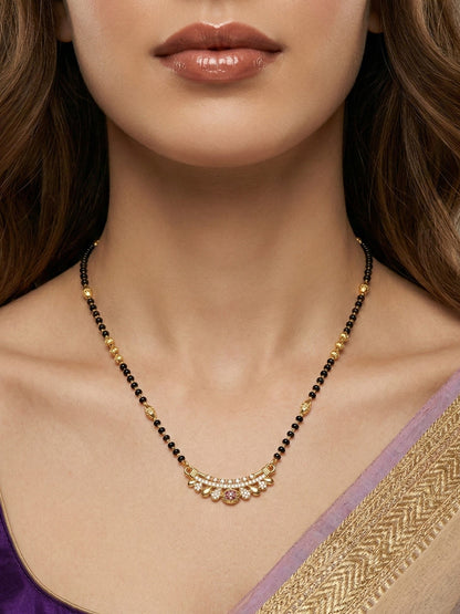 Traditional Gold-Toned Black Beaded Stylish Mangalsutra for Women Studded with Sparkling AD and Ruby Red Stones, Perfect for Daily and Office Ethnic Festive Jewellery Neckpiece-08