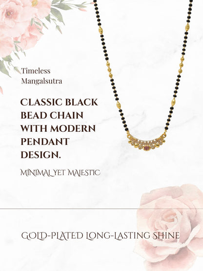 Traditional Gold-Toned Black Beaded Stylish Mangalsutra for Women Studded with Sparkling AD and Ruby Red Stones, Perfect for Daily and Office Ethnic Festive Jewellery Neckpiece-08