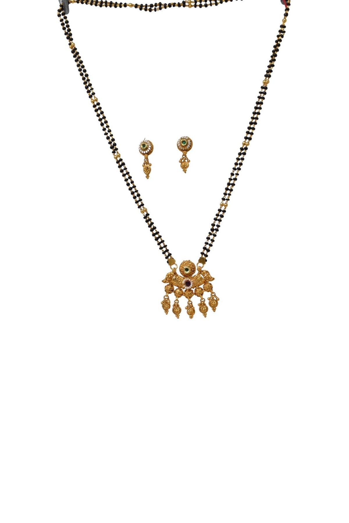 Golden and black beads chain with pendal