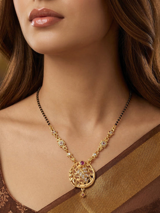 Traditional Mangalsutra for Women, Black Beads Chain with Pendant, Gold Plated Mangalsutra Necklace, Ethnic, Stylish Anniversary, Wedding, Festive Mangalsutra Jewellery for Women-01