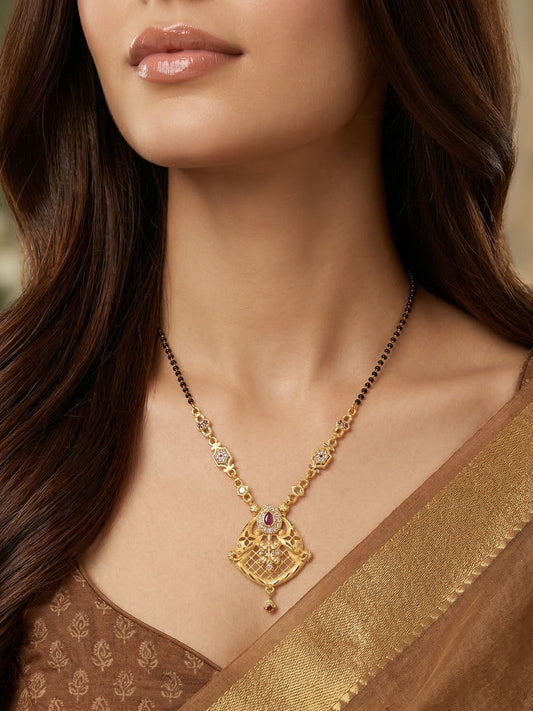 Traditional Mangalsutra for Women, Black Beads Chain with Pendant, Gold Plated Mangalsutra Necklace, Ethnic, Stylish Anniversary, Wedding, Festive Mangalsutra Jewellery for Women-02