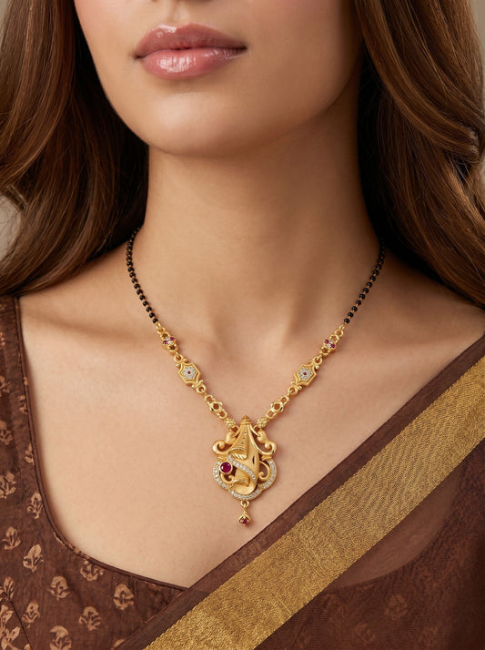 Traditional Mangalsutra for Women, Black Beads Chain with Pendant, Gold Plated Mangalsutra Necklace, Ethnic, Stylish Anniversary, Wedding, Festive Mangalsutra Jewellery for Women-03