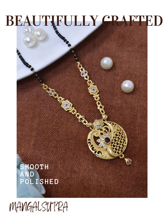Traditional Mangalsutra for Women, Black Beads Chain with Pendant, Gold Plated Mangalsutra Necklace, Ethnic, Stylish Anniversary, Wedding, Festive Mangalsutra Jewellery for Women-04