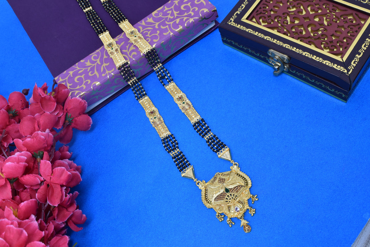Golden and black beads chain with pendal