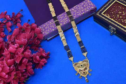 Golden and black beads chain with pendal