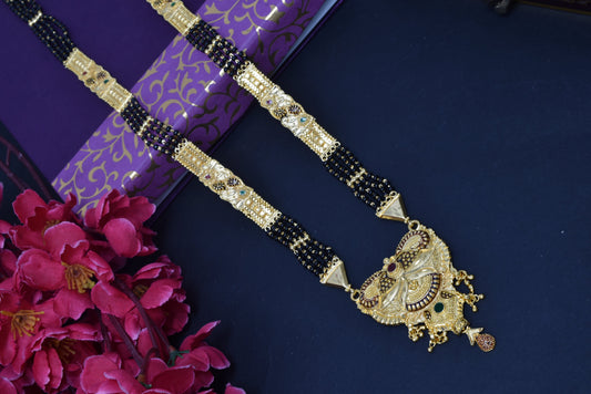 Golden and black beads chain with pendal