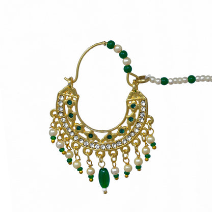 Fancy Ethnic Moon Shape Gold plated Green Nath  for Women