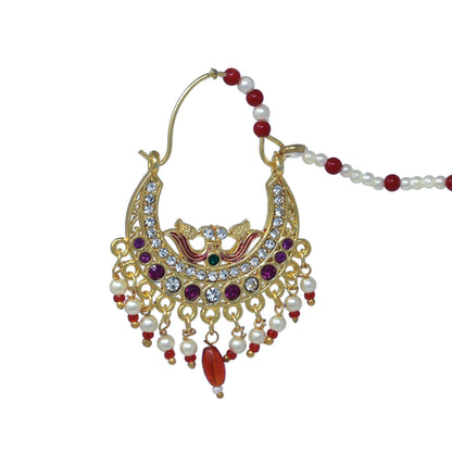 American diamond studded red color Moon shape Ethnic Nath for Women