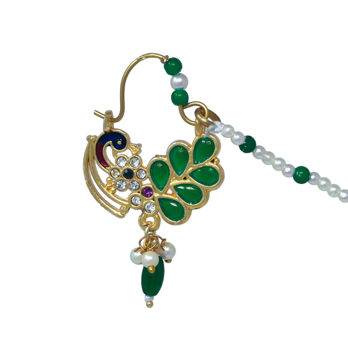 Fancy Green stone and pearl light weighted Ethnic Nath with long  chain for Women n girls