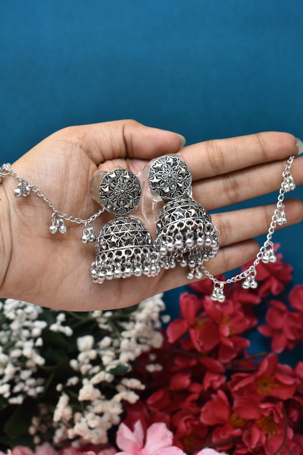 silver jewellery,bahubali earrings,earring with hairchan