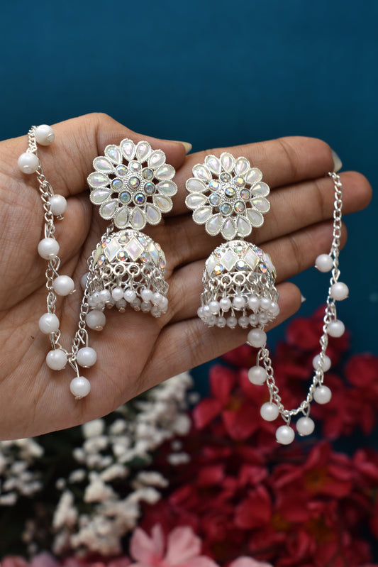 silver jewellery,bahubali earrings,earring with hairchan