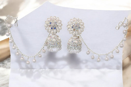 silver jewellery,earring with earchain,Earrings for girls