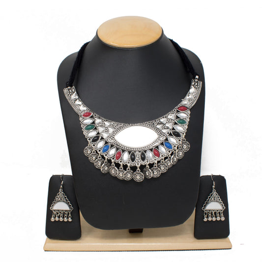 German Silver Oxodized Necklace with Earring for Women