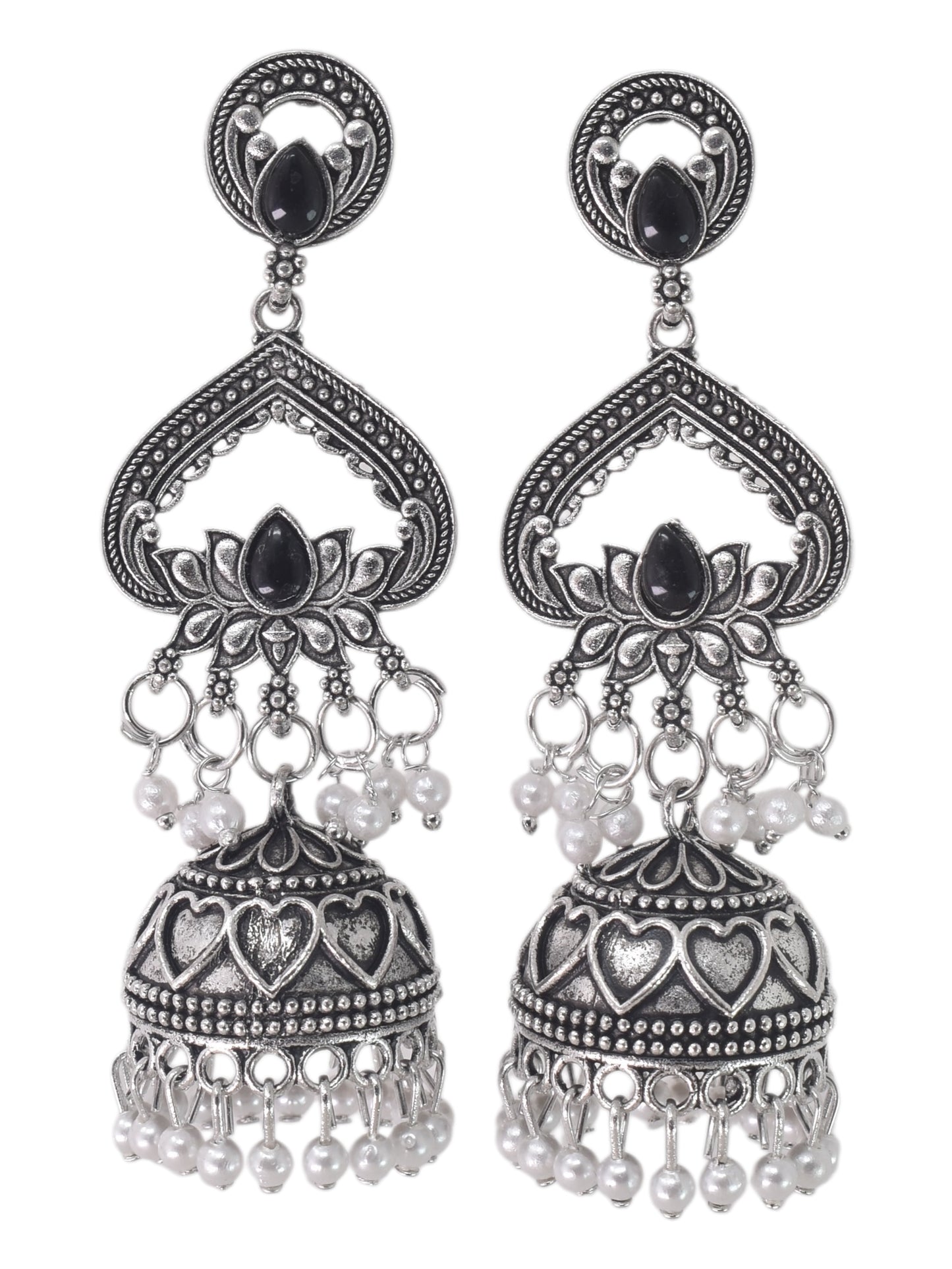 Partywear-earrings,chandeliar,partywear,Kashmiri earringOXOJMK-JRV-3STP-LOTUS-BLK