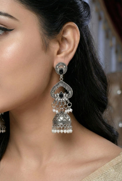 Partywear-earrings,chandeliar,partywear,Kashmiri earringOXOJMK-JRV-3STP-LOTUS-BLK