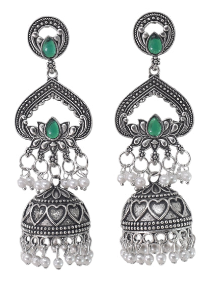 Partywear-earrings,chandeliar,partywear,Kashmiri earringOXOJMK-JRV-3STP-LOTUS-GRN
