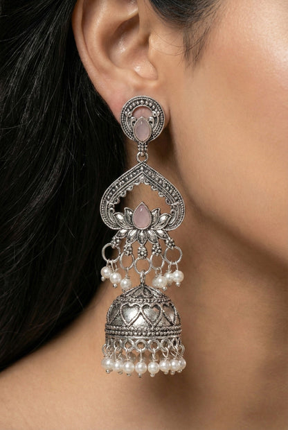 Partywear-earrings,chandeliar,partywear,Kashmiri earring,JHUMAR-OXOJMK-JRV-3STP-LOTUS-LVDR