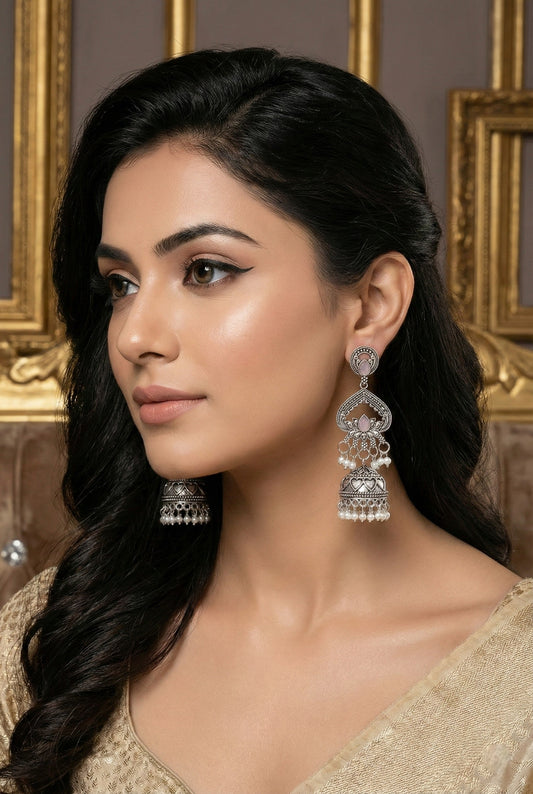 Partywear-earrings,chandeliar,partywear,Kashmiri earring,JHUMAR-OXOJMK-JRV-3STP-LOTUS-LVDR