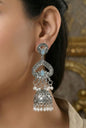 Partywear-earrings,chandeliar,partywear,Kashmiri earring,JHUMAR-OXOJMK-JRV-3STP-LOTUS-SBLU