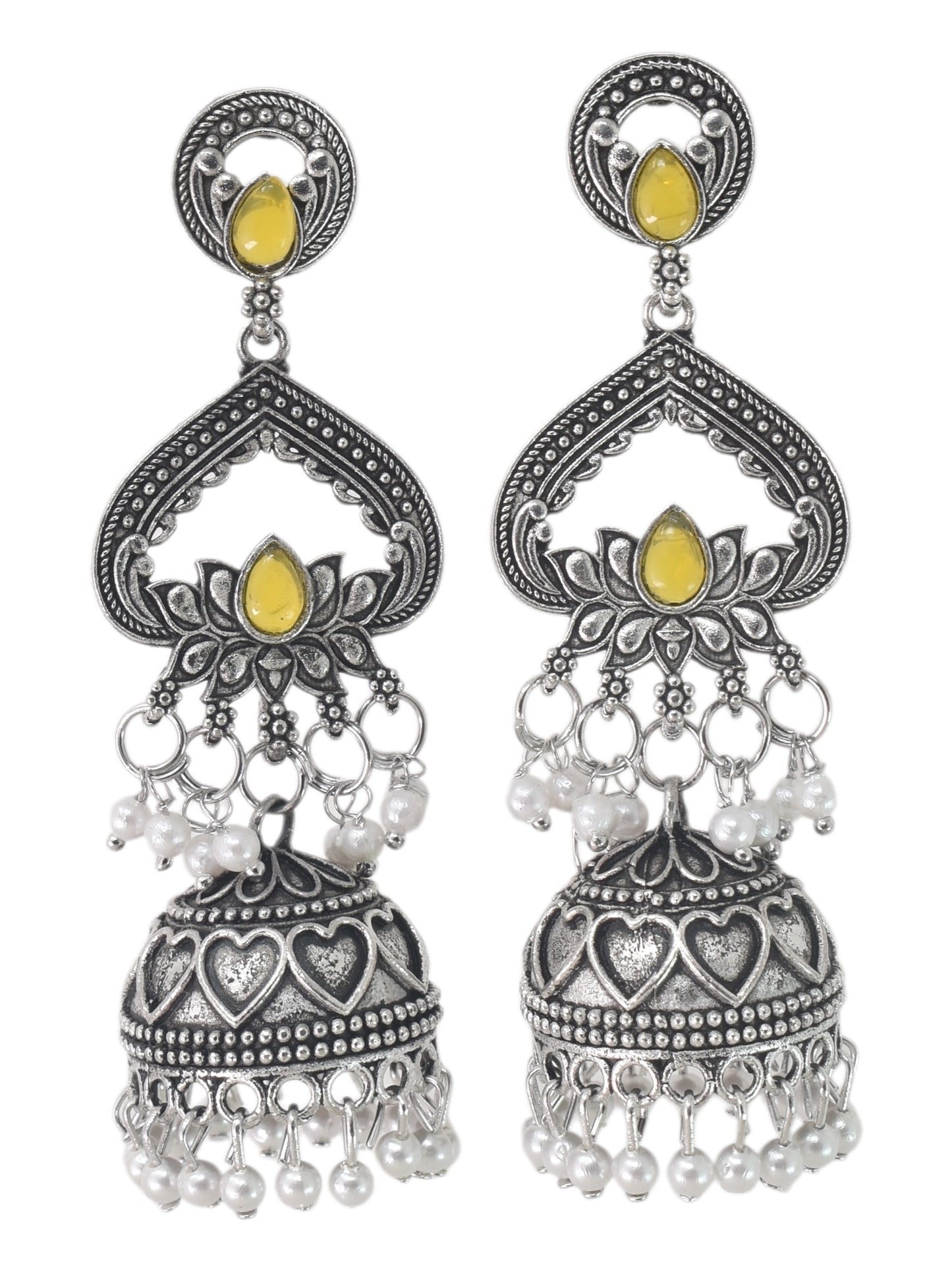 Partywear-earrings,chandeliar,partywear,Kashmiri earring,JHUMAR-OXOJMK-JRV-3STP-LOTUS-YLW