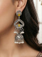 Partywear-earrings,chandeliar,partywear,Kashmiri earring,JHUMAR-OXOJMK-JRV-3STP-LOTUS-YLW