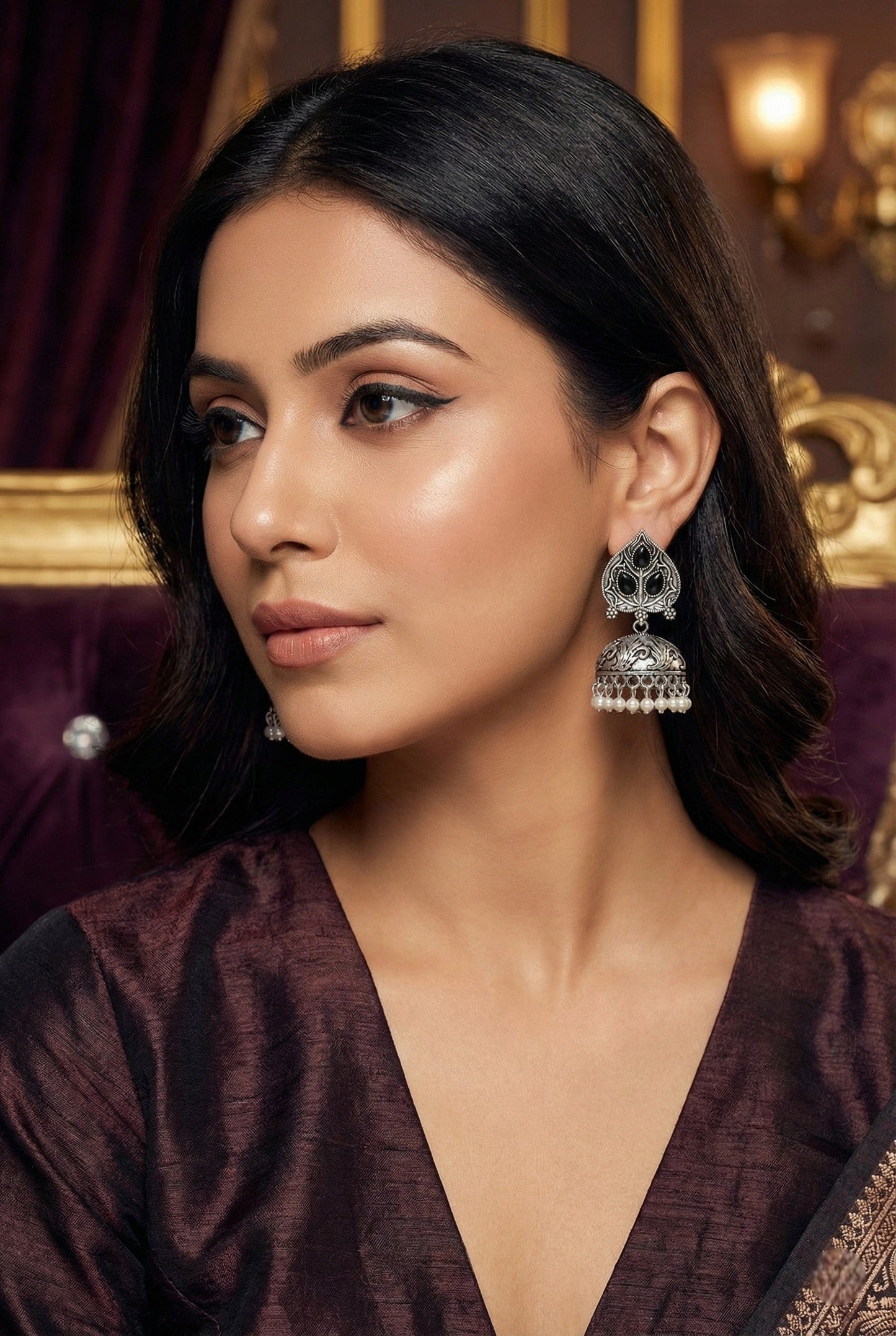 Partywear-earrings,chandeliar,partywear,Kashmiri earring,JHUMAR-OXOJMK-JRV-PAAN-BLK