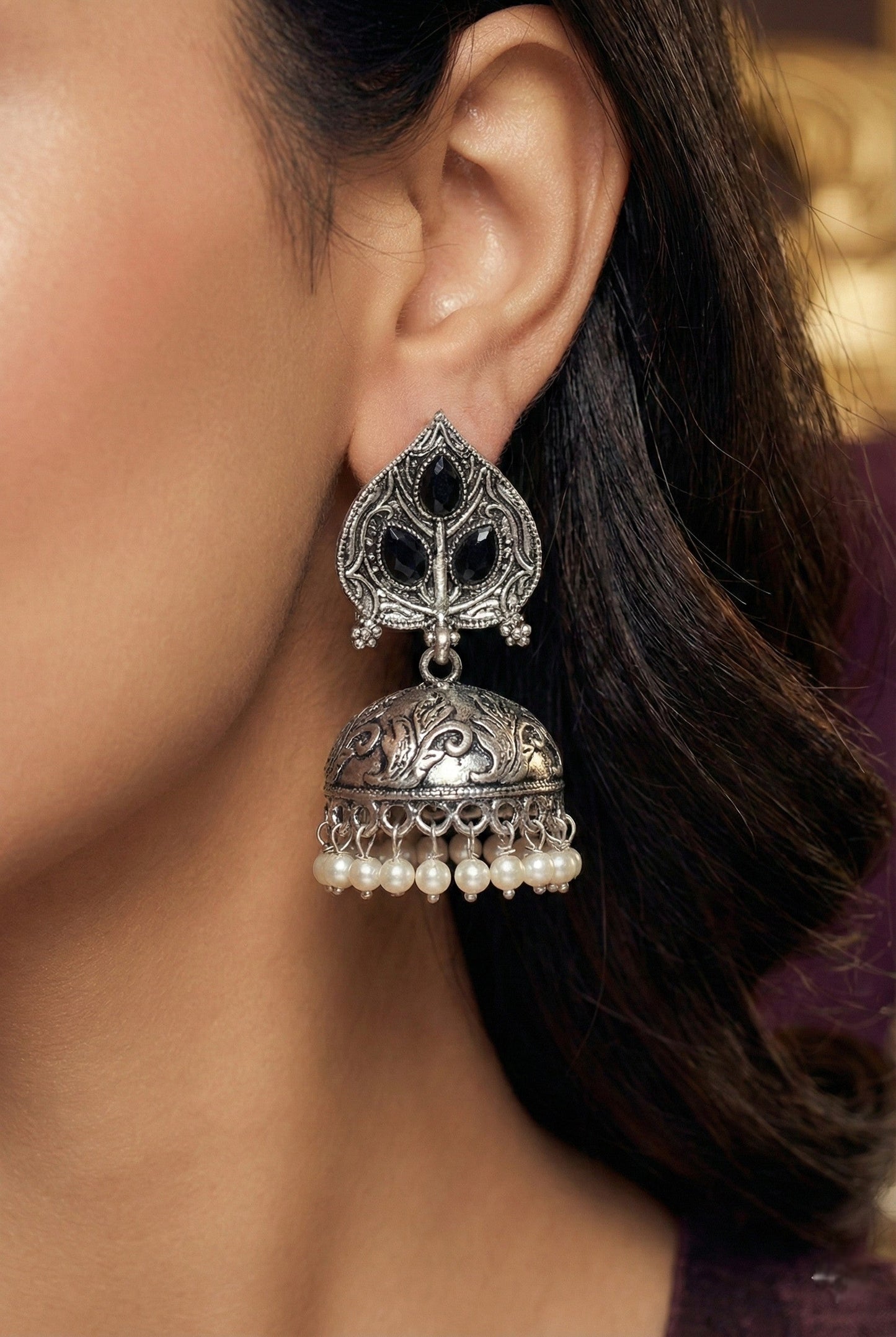 Partywear-earrings,chandeliar,partywear,Kashmiri earring,JHUMAR-OXOJMK-JRV-PAAN-BLK