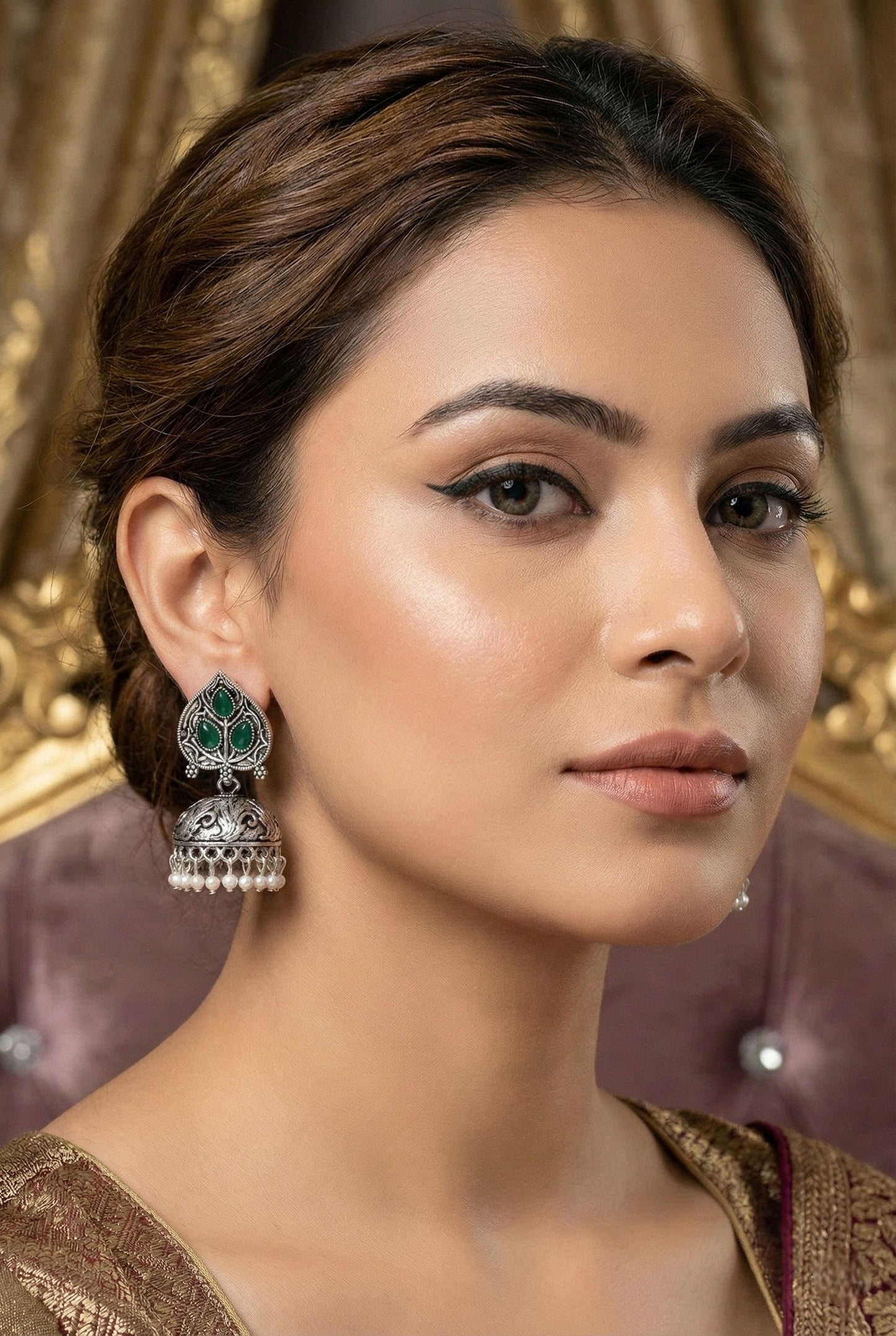 Partywear-earrings,chandeliar,partywear,Kashmiri earring,JHUMAR-OXOJMK-JRV-PAAN-GRN