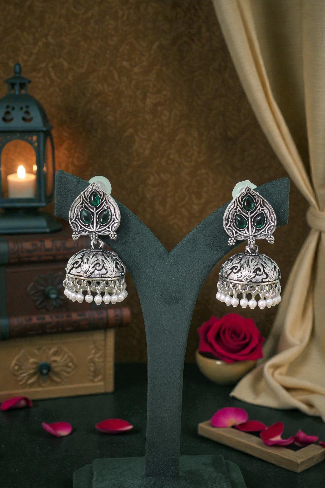 Partywear-earrings,chandeliar,partywear,Kashmiri earring,JHUMAR-OXOJMK-JRV-PAAN-GRN