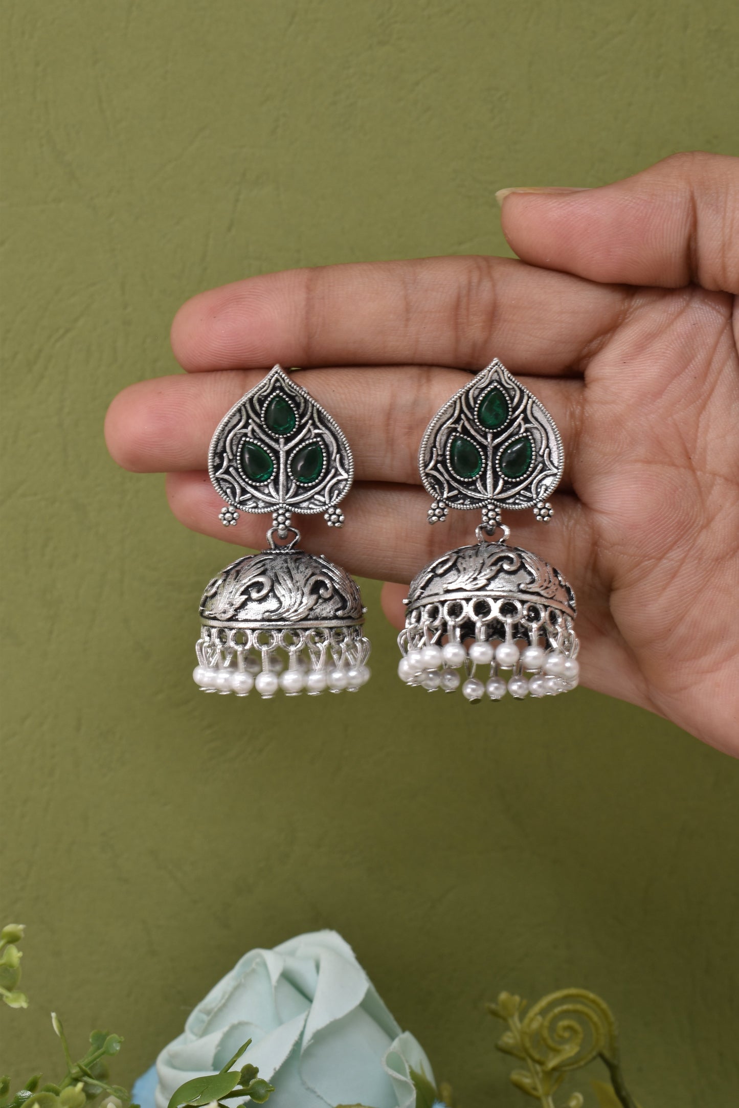 Partywear-earrings,chandeliar,partywear,Kashmiri earring,JHUMAR-OXOJMK-JRV-PAAN-GRN