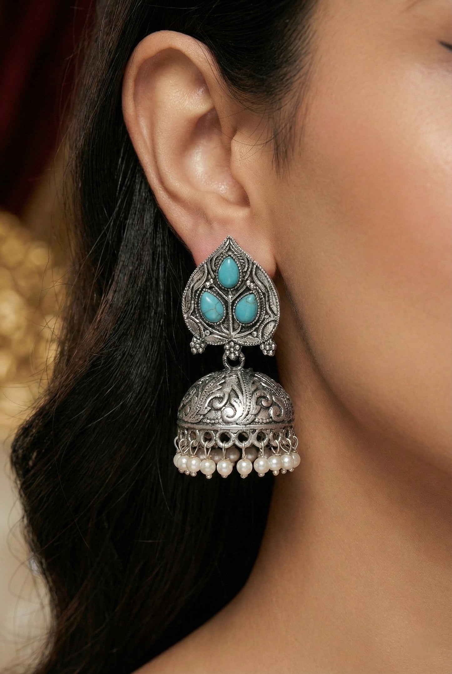 Partywear-earrings,chandeliar,partywear,Kashmiri earring,JHUMAR-OXOJMK-JRV-PAAN-SBLU