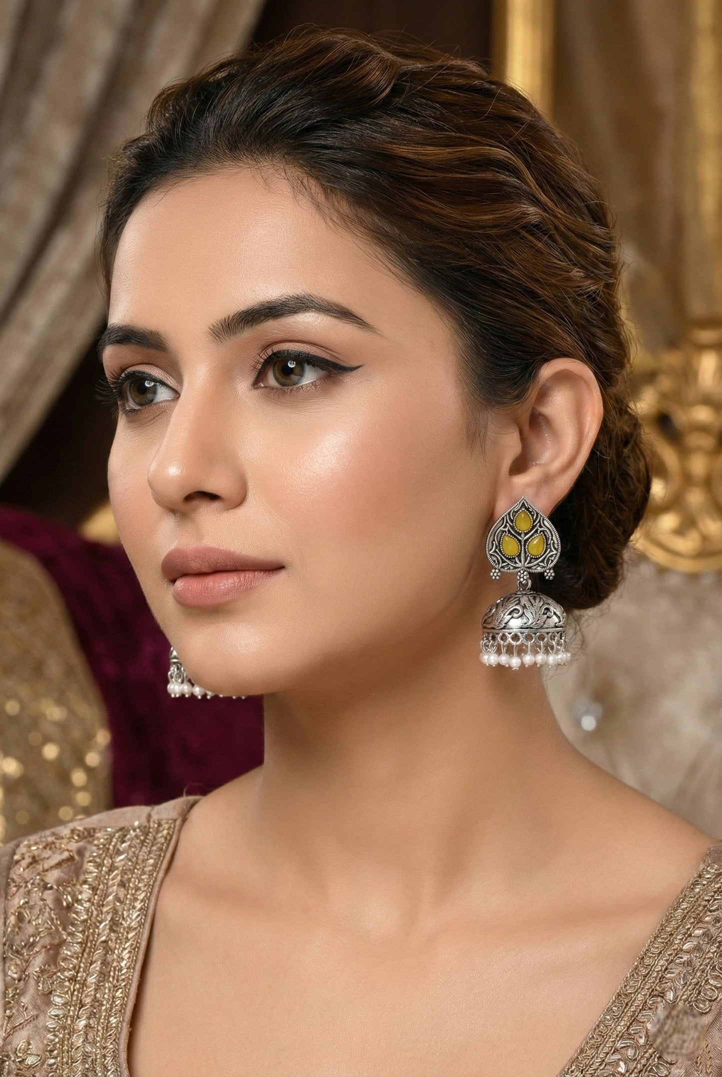 Partywear-earrings,chandeliar,partywear,Kashmiri earring,JHUMAR-OXOJMK-JRV-PAAN-YLW