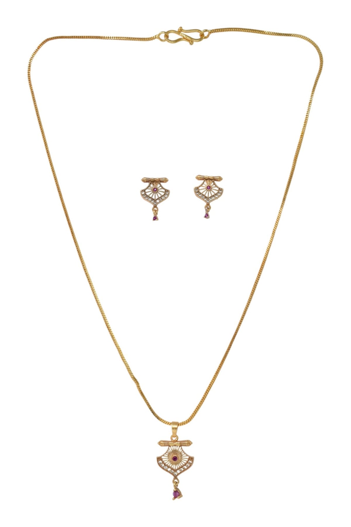 Gold Plated Stone Studded Pendant Necklace with Pink Center Accent for Women, Lightweight Party Jewellery for Festive, Wedding, Evening and Daily Styling with Premium Finish Chain-10