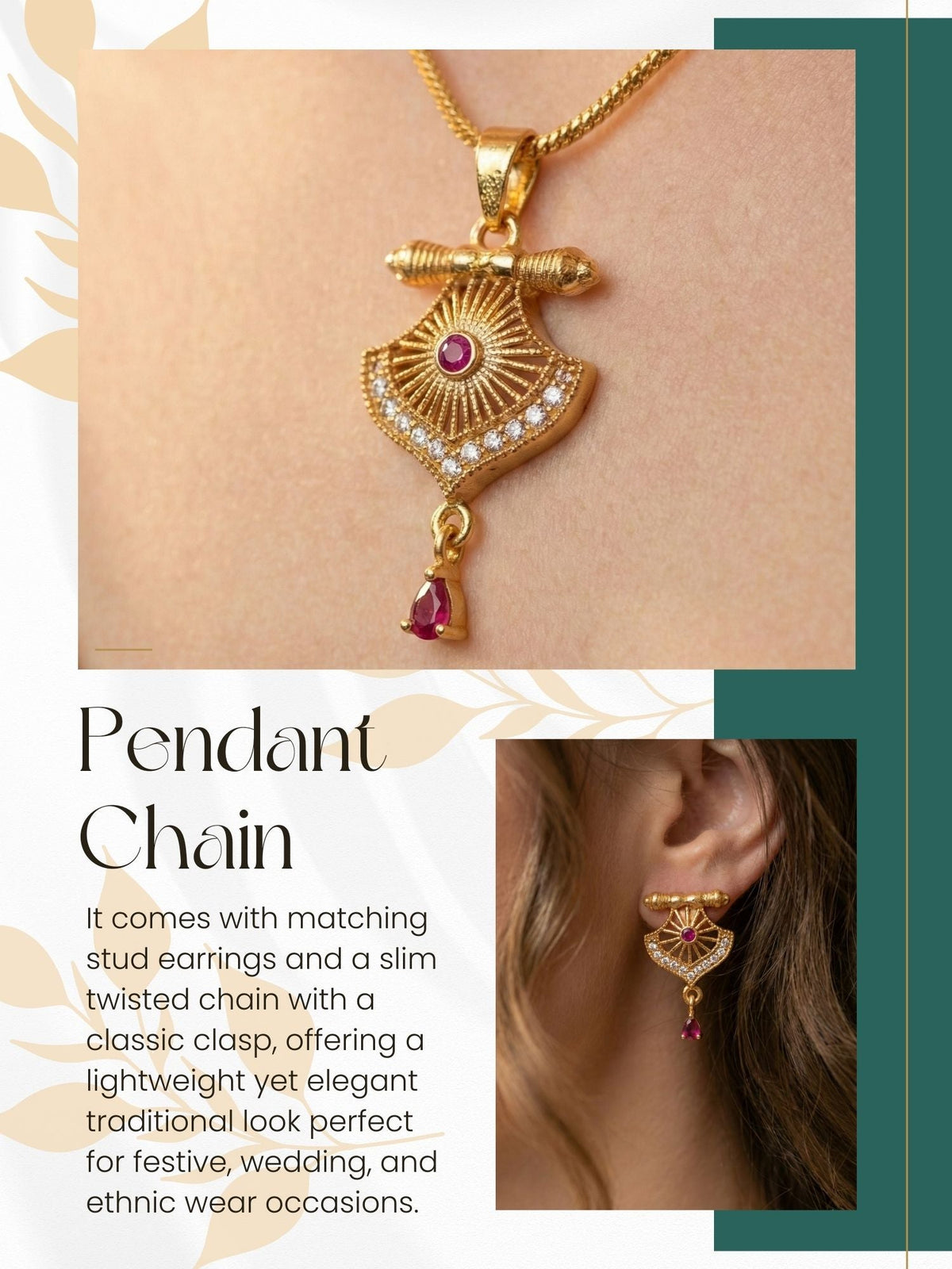 Gold Plated Stone Studded Pendant Necklace with Pink Center Accent for Women, Lightweight Party Jewellery for Festive, Wedding, Evening and Daily Styling with Premium Finish Chain-10