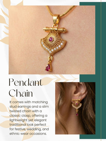 Gold Plated Stone Studded Pendant Necklace with Pink Center Accent for Women, Lightweight Party Jewellery for Festive, Wedding, Evening and Daily Styling with Premium Finish Chain-10