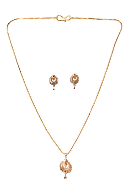 Gold Plated Stone Studded Pendant Necklace with Pink Center Accent for Women, Lightweight Party Jewellery for Festive, Wedding, Evening and Daily Styling with Premium Finish Chain-15