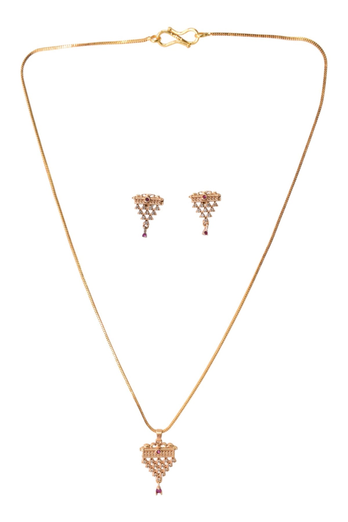 Gold Plated Stone Studded Pendant Necklace with Pink Center Accent for Women, Lightweight Party Jewellery for Festive, Wedding, Evening and Daily Styling with Premium Finish Chain-02