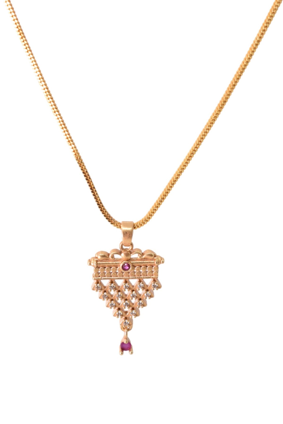 Gold Plated Stone Studded Pendant Necklace with Pink Center Accent for Women, Lightweight Party Jewellery for Festive, Wedding, Evening and Daily Styling with Premium Finish Chain-02