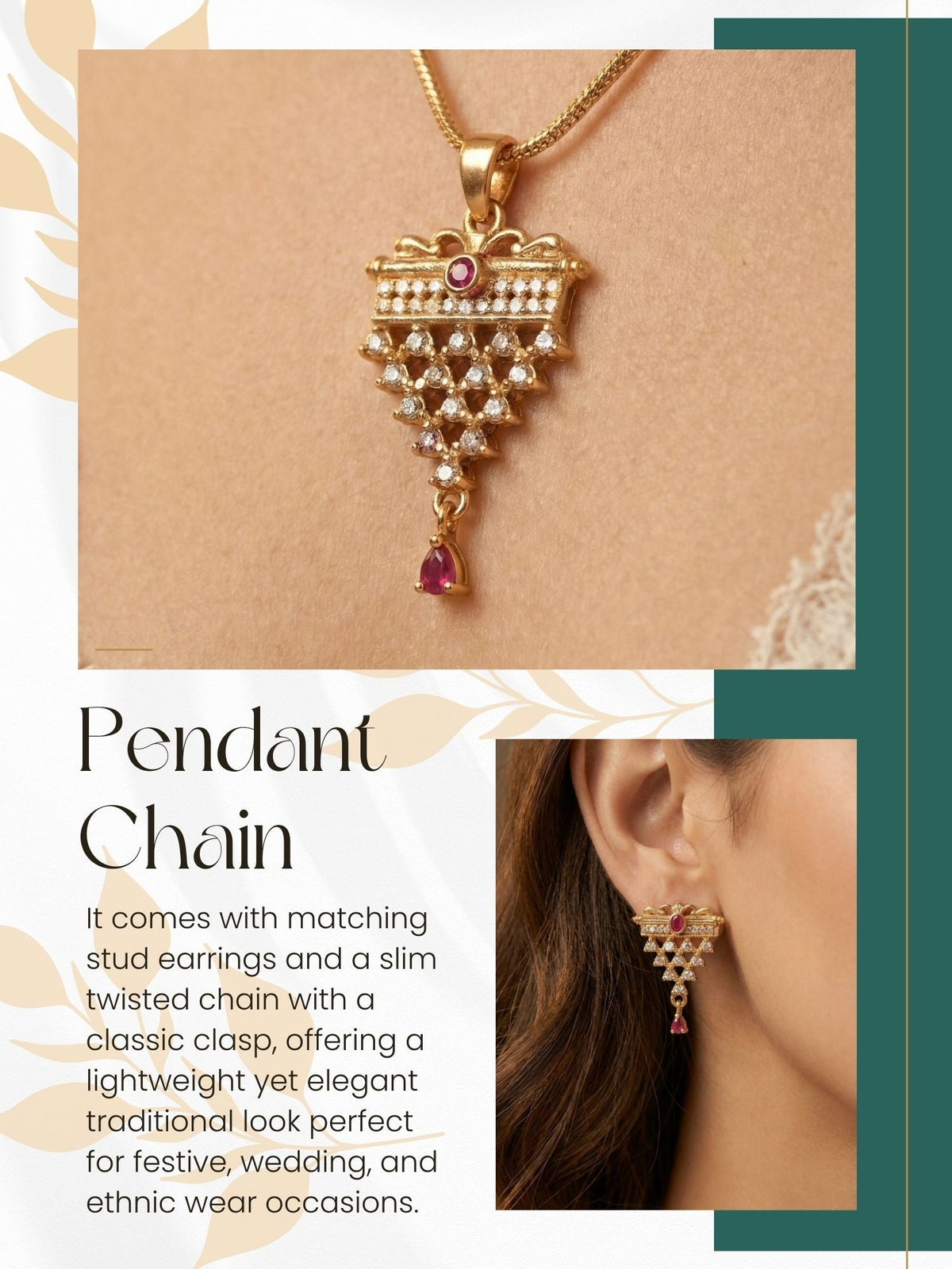 Gold Plated Stone Studded Pendant Necklace with Pink Center Accent for Women, Lightweight Party Jewellery for Festive, Wedding, Evening and Daily Styling with Premium Finish Chain-02