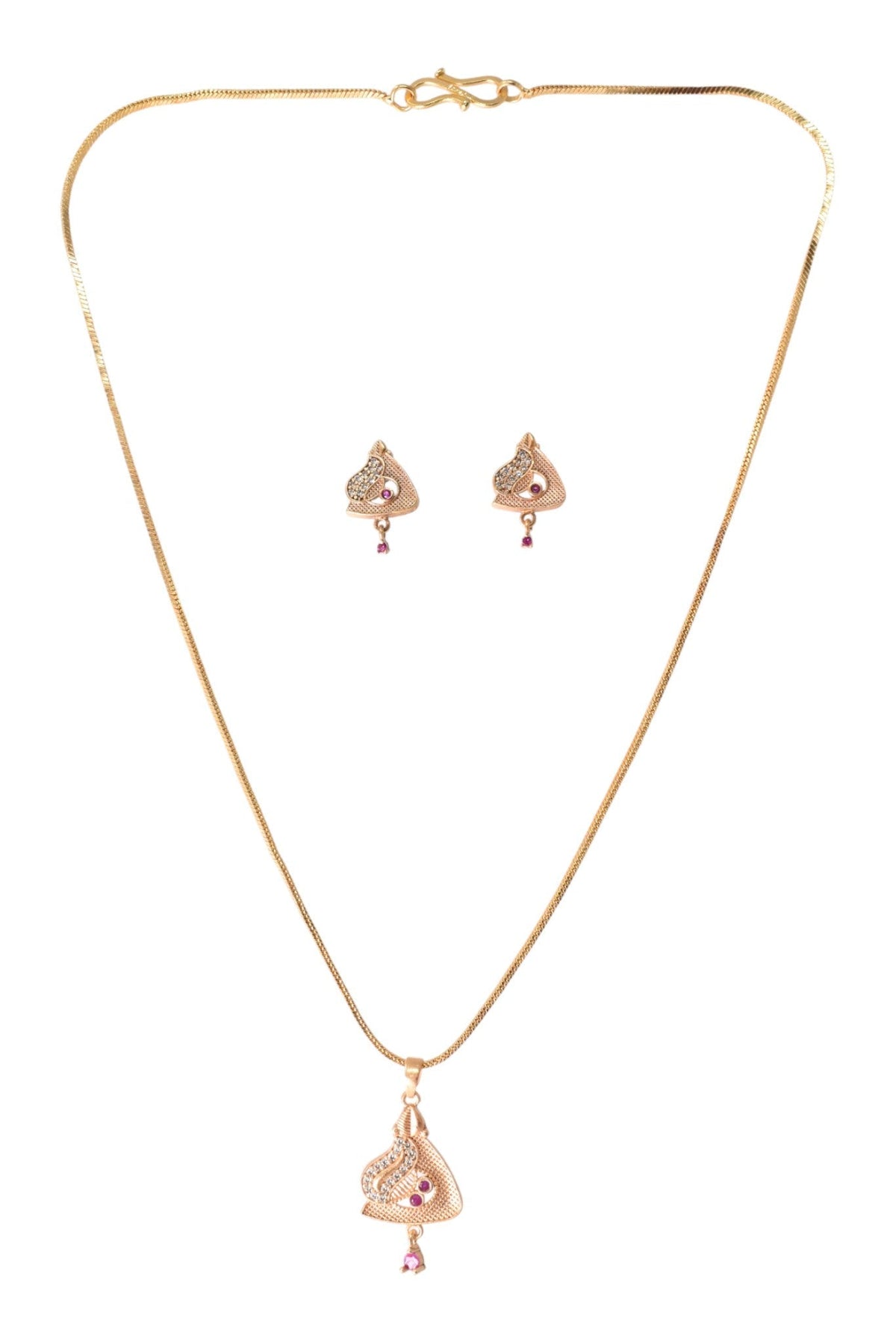 Gold Plated Stone Studded Pendant Necklace with Pink Center Accent for Women, Lightweight Party Jewellery for Festive, Wedding, Evening and Daily Styling with Premium Finish Chain-19